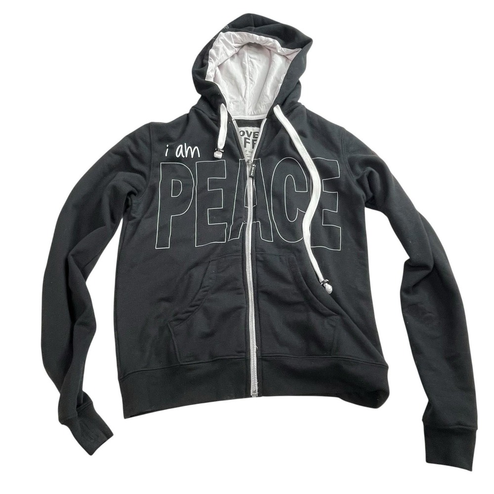 Peace Love World black Women's X-Small Zip Up Hoodie gold‎ peace sign